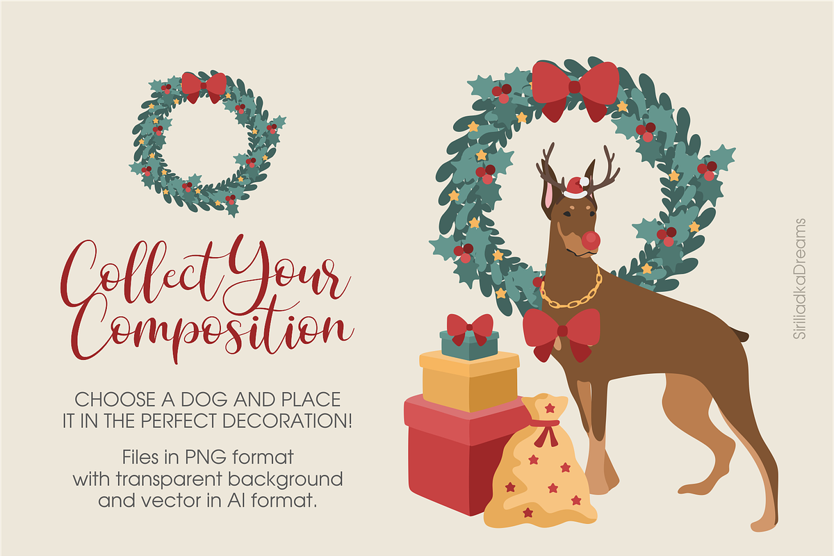 Christmas and New Year dogs clipart, an Illustration by Siriliadka Dreams (Photo 3 of 8)