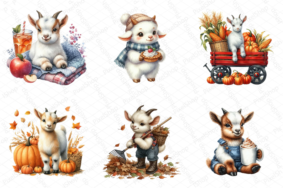 Watercolor Autumn Goat Clipart, an Illustration by DreamPrint404 (Photo 2 of 6)