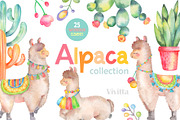 Alpaca, Llama Cactus watercolor set, an Animal Illustration by Vivitta (Thumbnail 1 of 5)