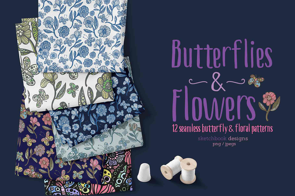 Butterflies and Flowers Patterns, a Pattern Graphic by Sketchbook Designs (Photo 7 of 10)
