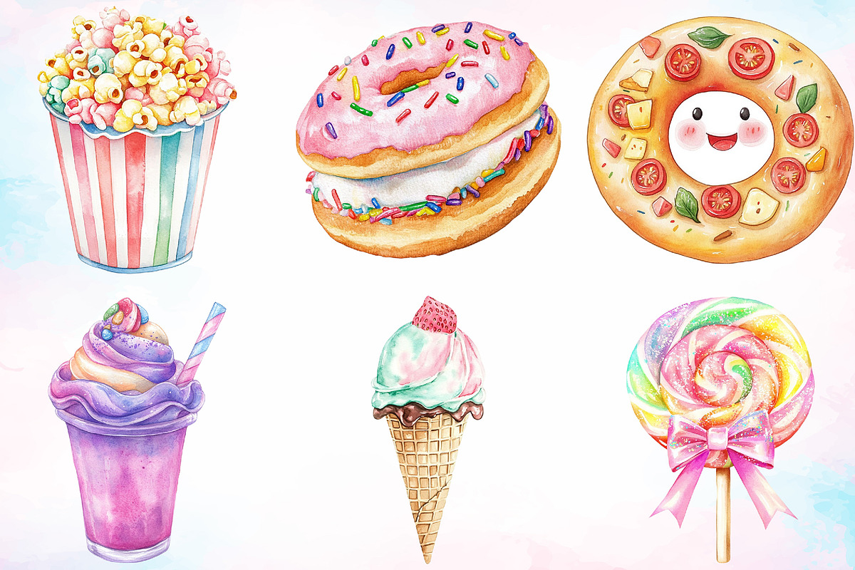 Watercolor Junk Food Clipart Bundle, a Food Illustration by Canvas Craft (Photo 1 of 3)