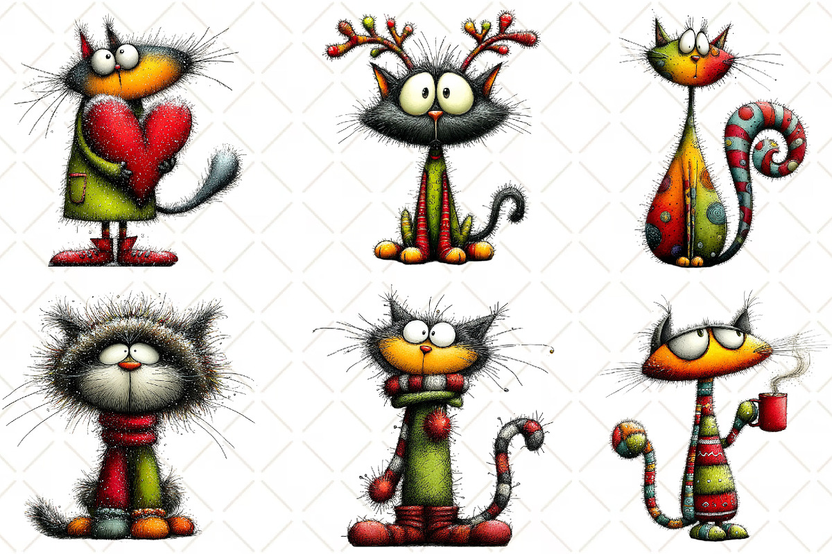 Whimsical Christmas Cats Clipart, an Illustration by Black Bird Studio (Photo 3 of 6)
