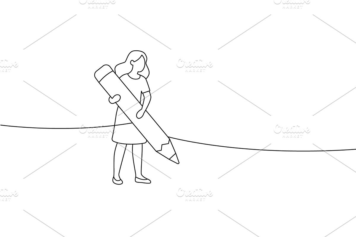 Woman holding large pencil, a Person Illustration by GraphiShop