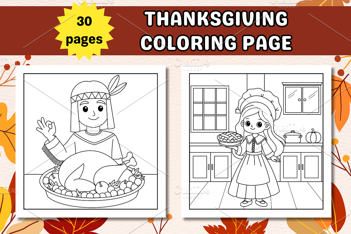 Cute Thanksgiving Coloring Page, a Seasonal Illustration by Salaly
