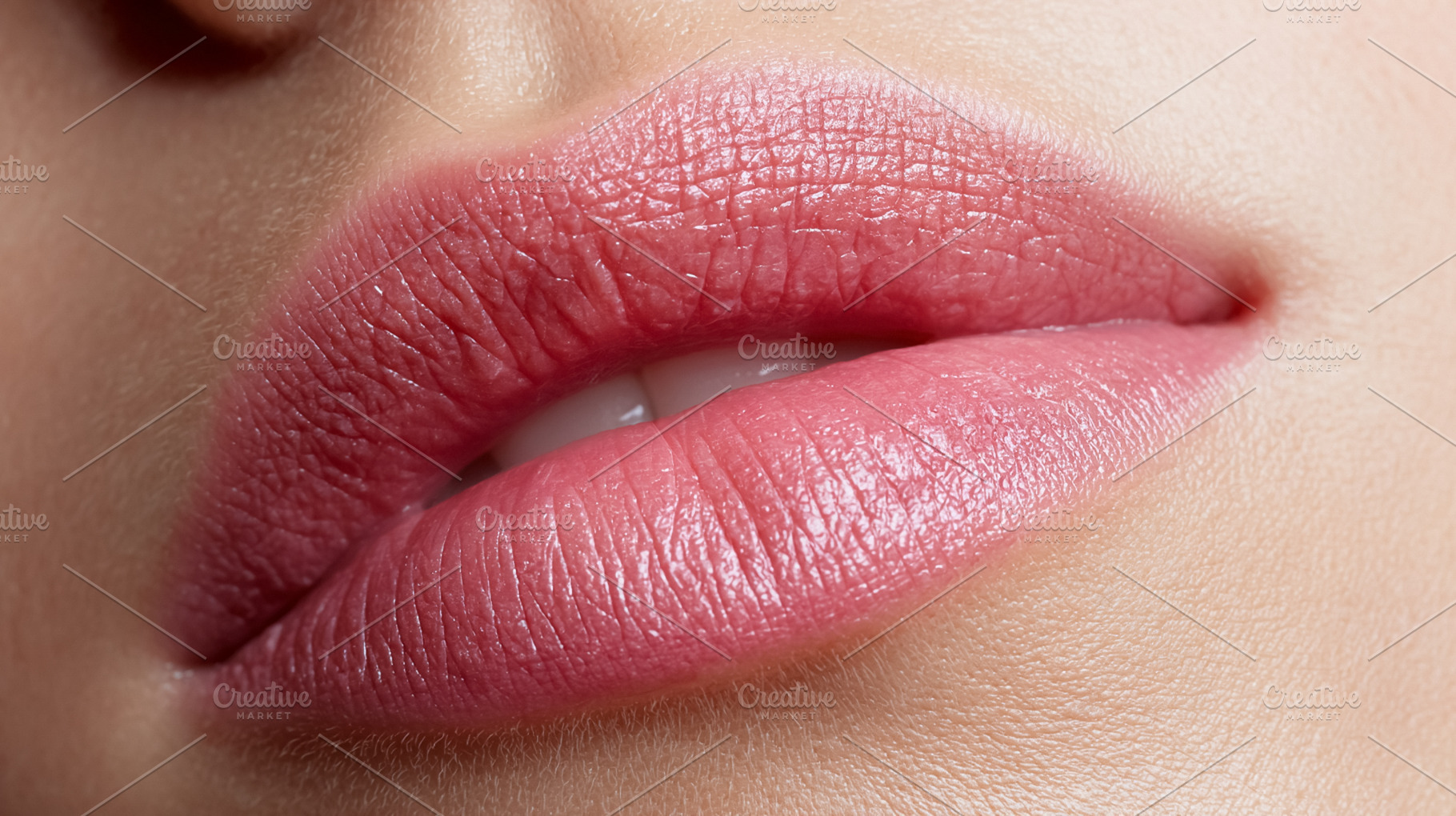 Female mouth with pink lipstick. Capturing sensuality, beauty, a, a Beauty & Fashion Photo by Studio ANNA