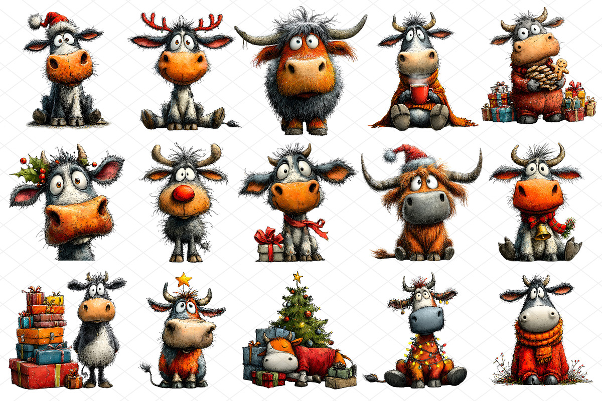 Christmas Cow Clipart, an Animal Illustration by cherrydesign (Photo 3 of 4)