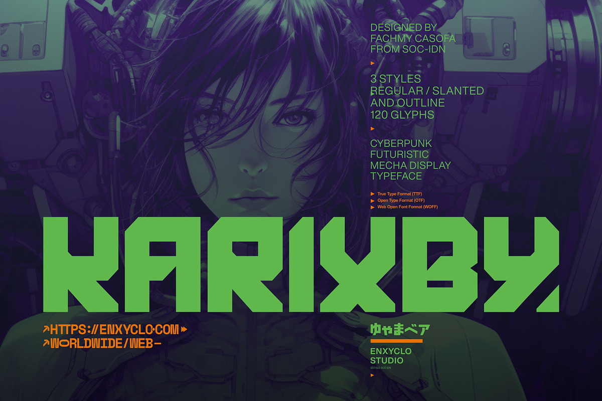 KARIXBY - Futuristic Cyberpunk Font, a Sans Serif Font by Enxyclo Studio (Photo 1 of 10)