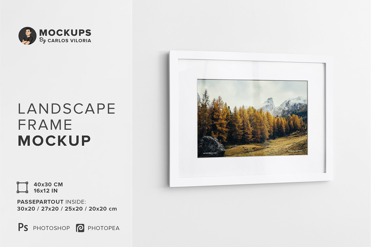 Landscape Frame Mockup - 40x30 cm, a Print Template by Mockups by Carlos Viloria (Photo 1 of 7)