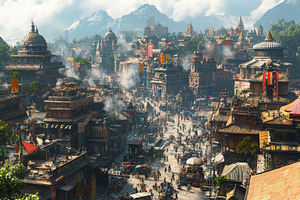 Bustling Asian Cityscape Majestic Mo, a Background Photo by Pixeness Studio