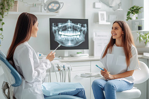 Dentist consulting smiling patient i, a Health & Medical Photo by Pixeness Studio