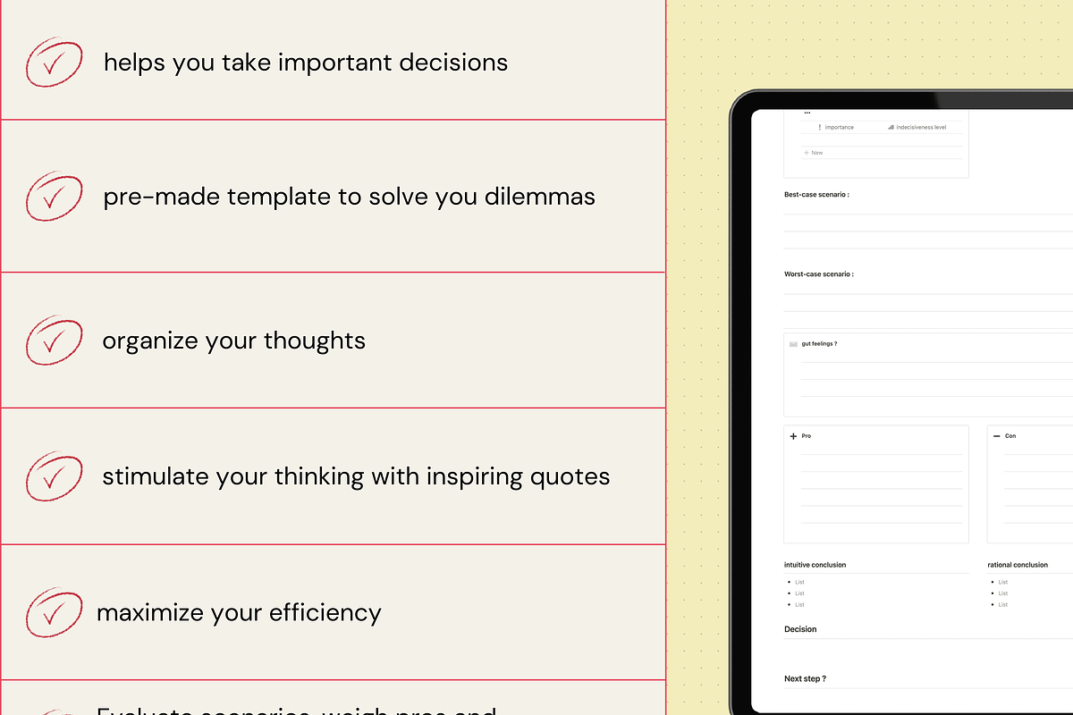 Decision maker - Notion template, an App Template by Iasan Design (Photo 3 of 11)