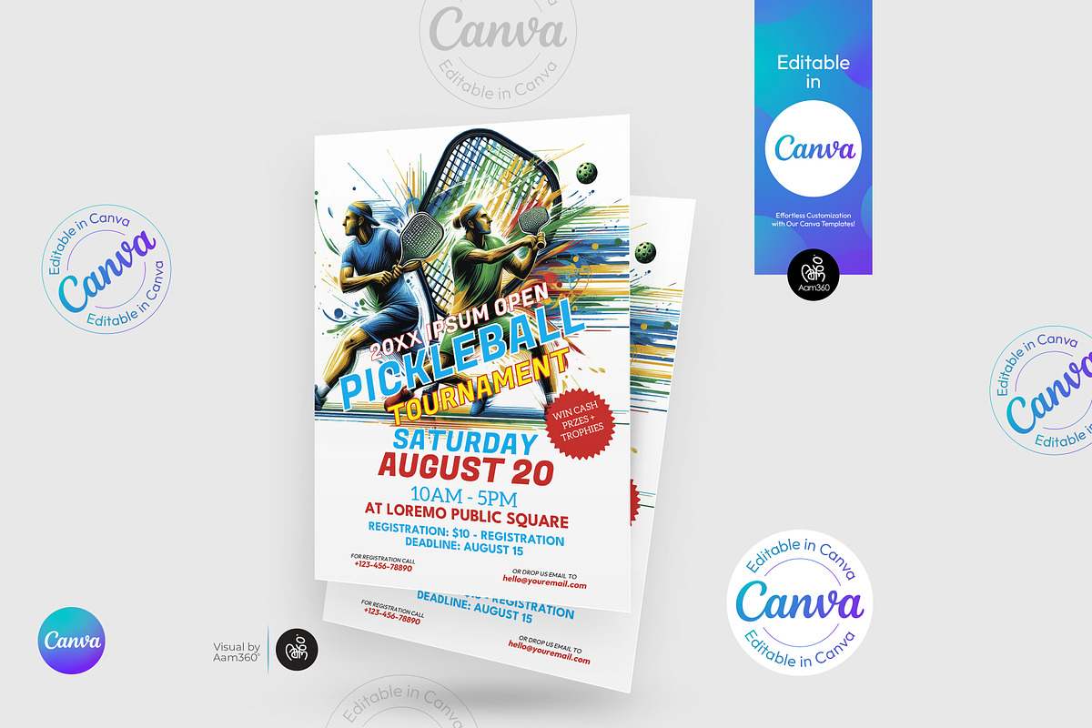 Canva Editable Pickleball Flyer, a Flyer Template by Aam360 (Photo 1 of 3)