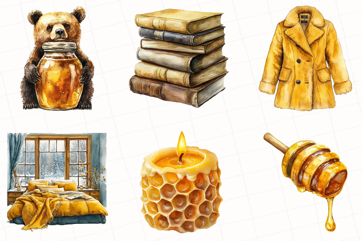 Watercolor Winter Honey Clipart, an Illustration by OK Design (Photo 3 of 5)