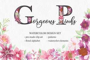 Gorgeous pinks watercolor design set, a Work Illustration by fashionaddict