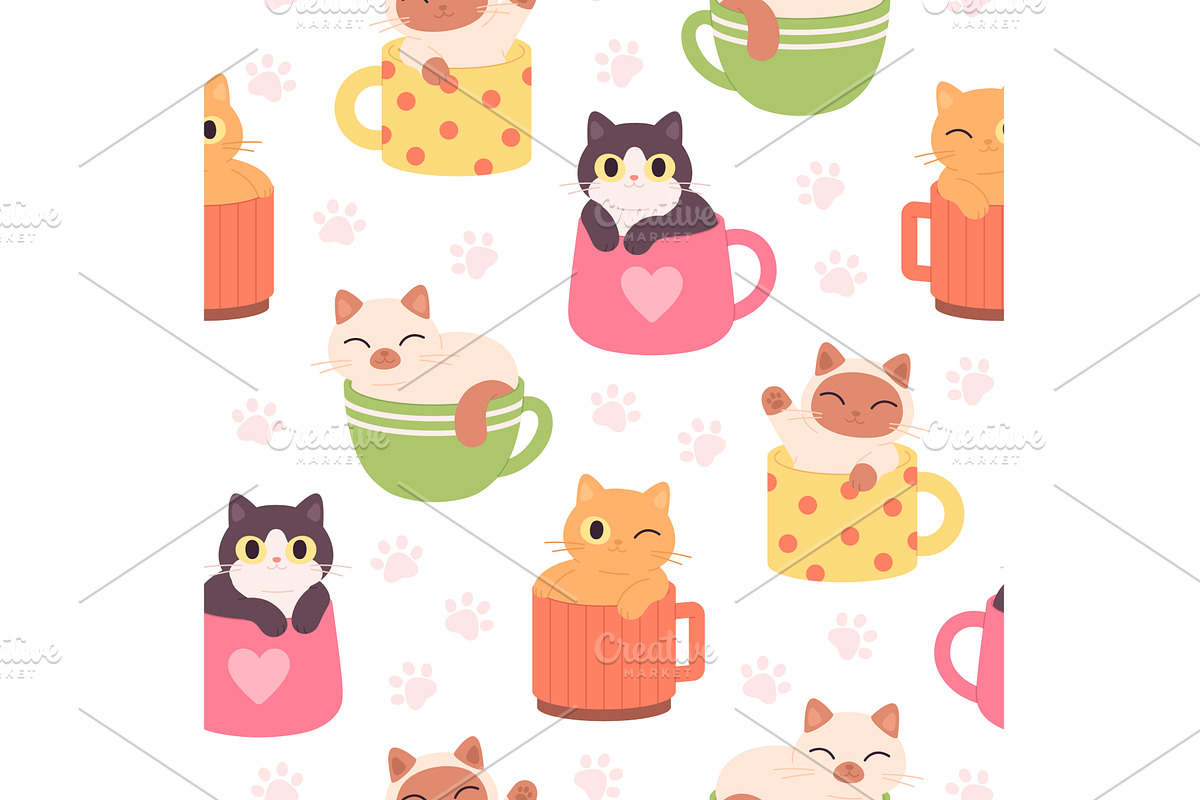 Cups with funny cats. Cartoon, an Animal Illustration by LadadikArt