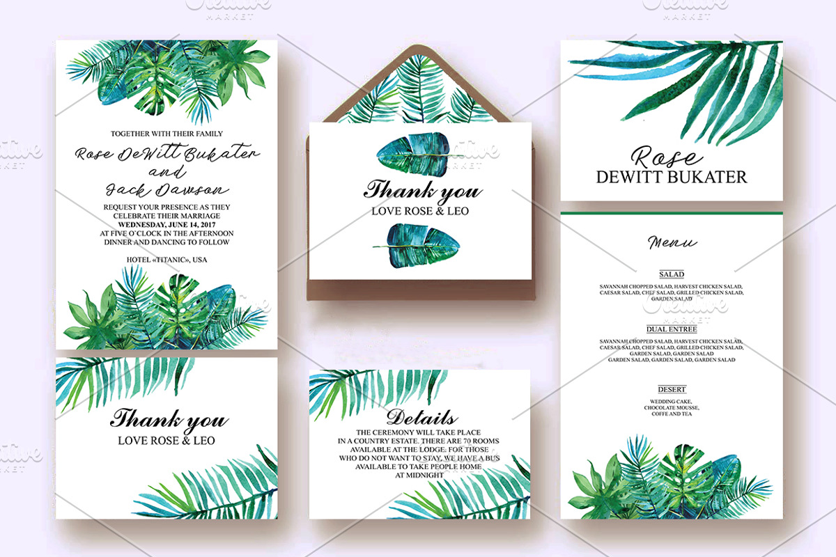 Watercolor tropical invitation, an Invitation Template by Olesya Morokhovets