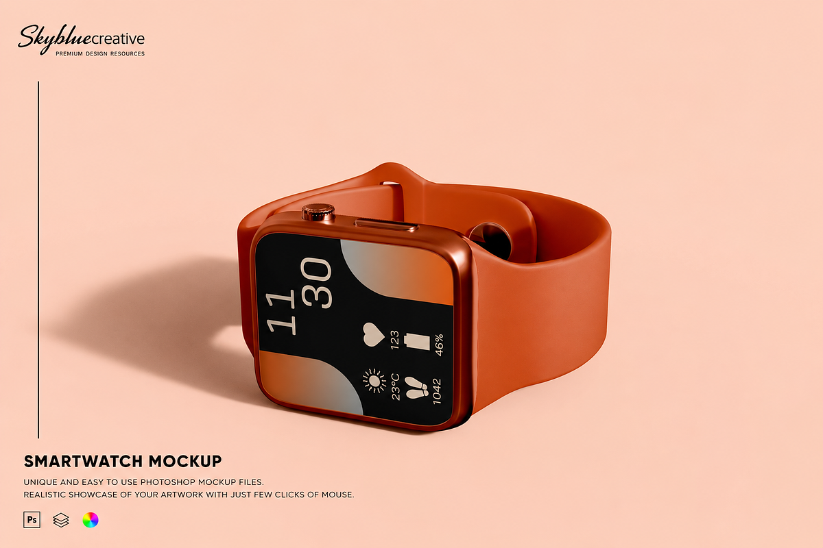 Digital Smartwatch Screen Mockup, a Wearable Device Mockup by skybluecreative (Photo 1 of 2)