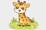 Giraffe Cartoon Standing in Meadow, an Animal Illustration by Artpon Illustration (Thumbnail 2 of 3)