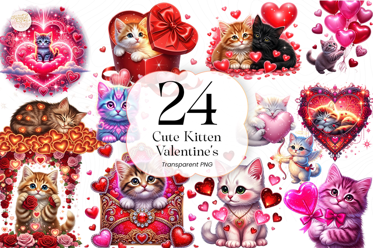 Cute Kitten PNG Clipart with Heart, an Animal Illustration by KennedyStudio (Photo 1 of 5)