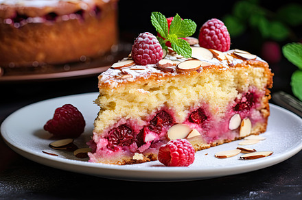 Delicious slices of raspberry almond, a Photo by LOGOCREATIVE