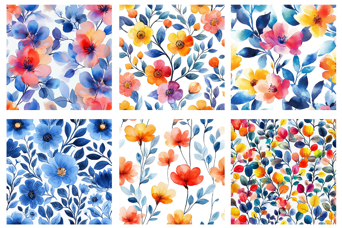 Painted Abstract Floral Pattern Set, an Illustration by SinaCreation (Photo 3 of 5)