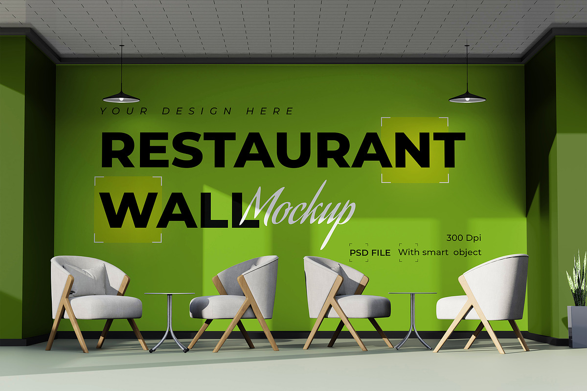 Restaurant Wall Mockup, an Advertising Mockup by Artlogs x Modaldesain (Photo 1 of 6)
