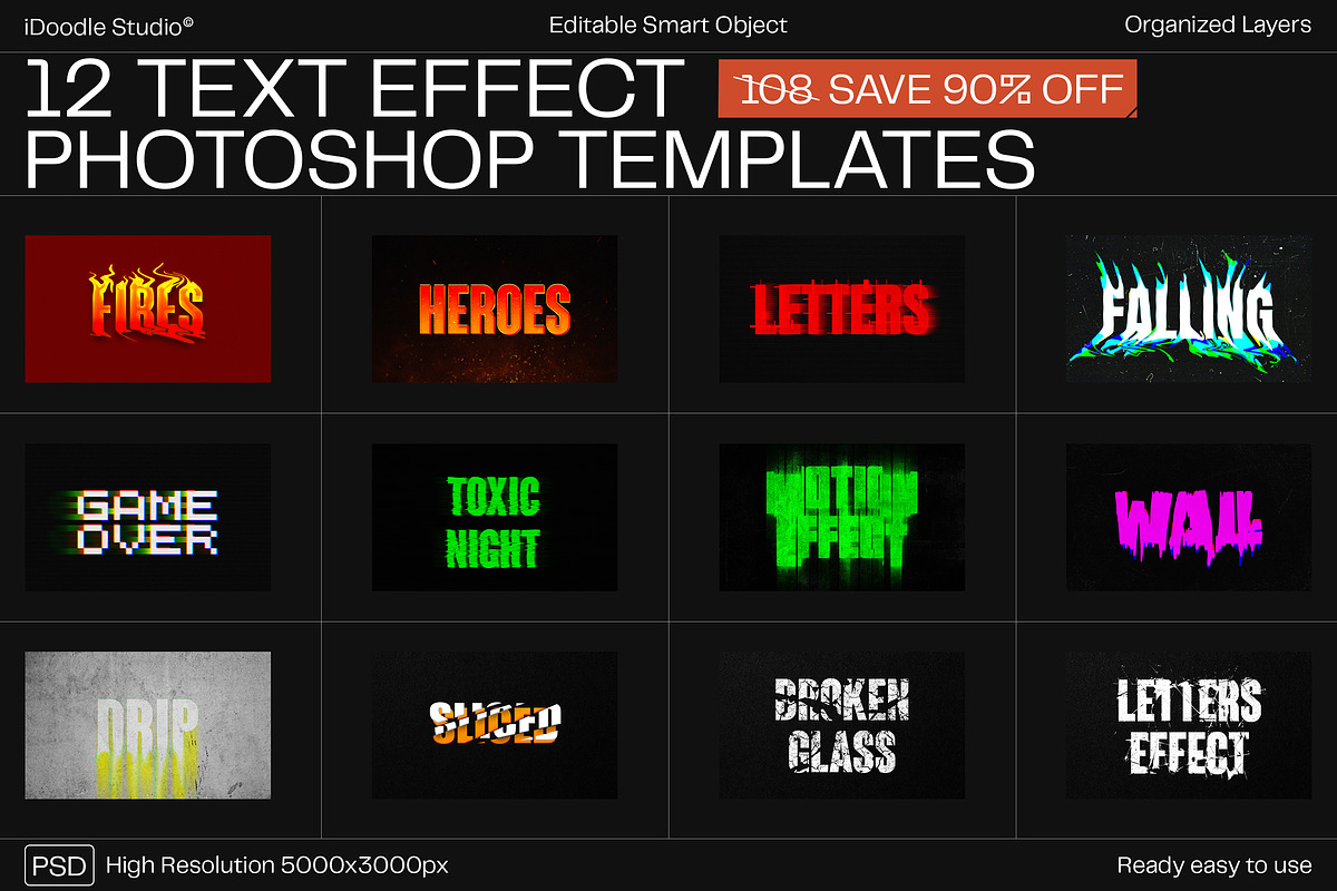 12 Text Effect Templates, a Layer Style Add-On by iDoodle Studio