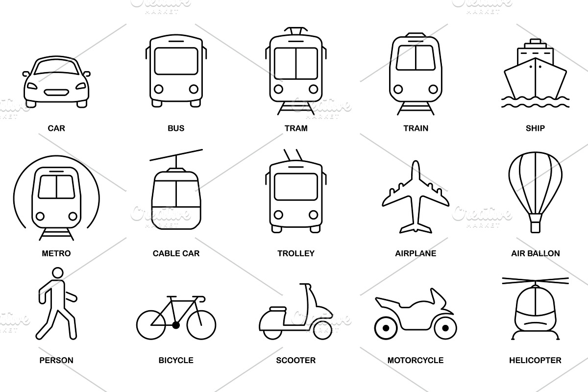 Transportation Line Icon Set, a Transportation Illustration by Vector Creator