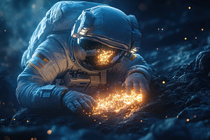 Astronaut exploring the surface of a, a Photo by Tanuart