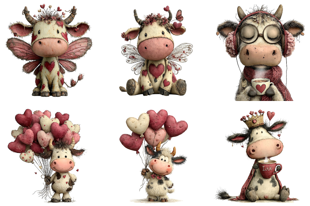 Whimsical Valentine Cow Clipart, an Illustration by DreamArtGraphic (Photo 4 of 5)