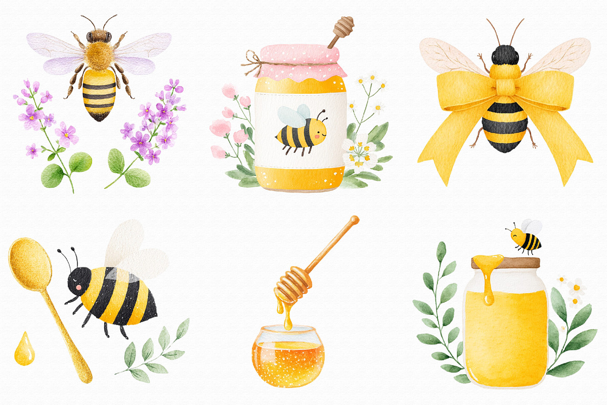 Charming Honey Bee Garden Clipart Se, an Illustration by Libby Wishes (Photo 2 of 7)