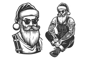 Tattooed Santa Claus With Sunglasses