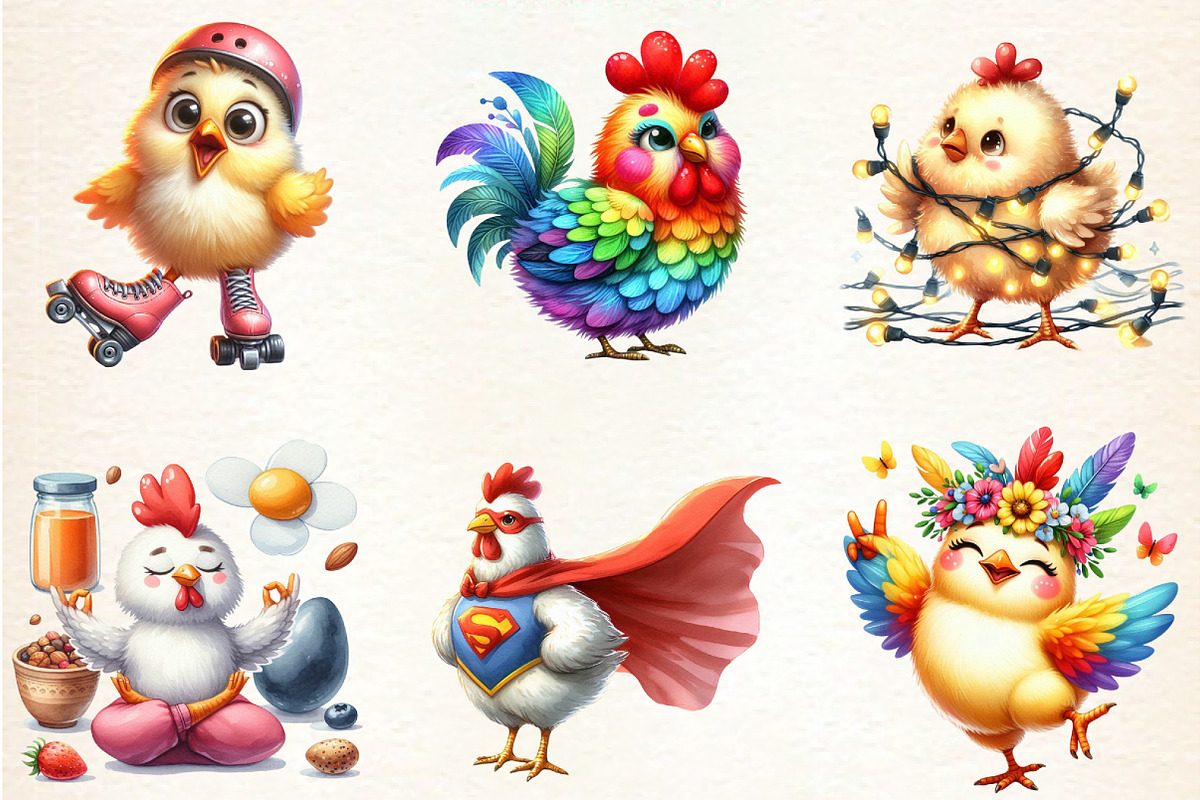 Funny Chicken Clipart - Crazy Chicke, an Illustration by DreamArtGraphic (Photo 3 of 5)