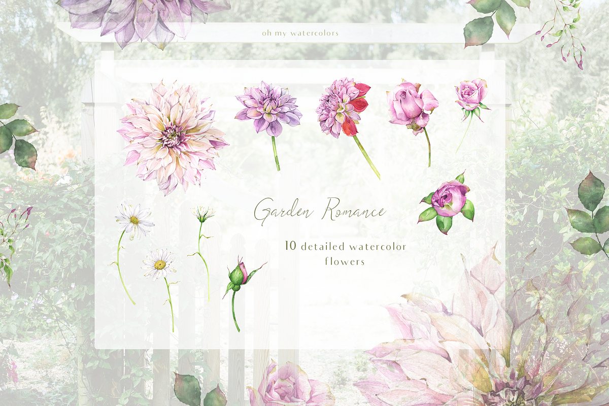 Garden Romance floral watercolor set, an Object Illustration by Tatiana Troian (Photo 2 of 6)