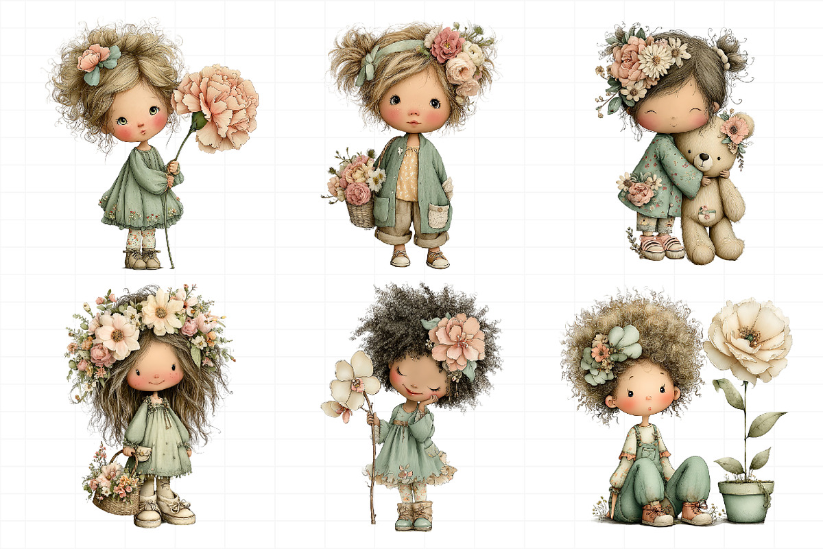 Girl and Flower Clipart Kids, an Illustration by Daily.Designs (Photo 3 of 8)