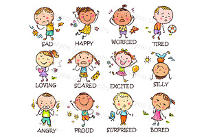 Kids emotions clipart feeling poster, an Education Illustration by Bubert Art
