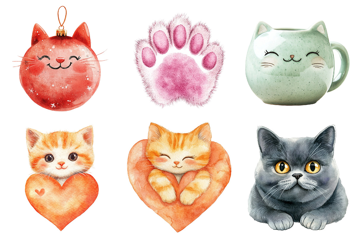 Watercolor Cute Cat Lover Clipart, a Seasonal Illustration by CitraGraphics (Photo 4 of 6)