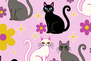 Pretty Kitty Party Seamless Repeat, a Pattern Graphic by Sharon Schwalbe