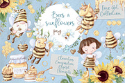 Bees & sunflowers Digital clipart., an Illustration by Yuliya Art (Thumbnail 1 of 8)