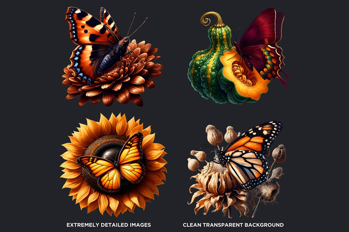 Autumn Butterfly and Flower Cliparts, an Animal Illustration by ThatsDesignArt (Photo 3 of 10)