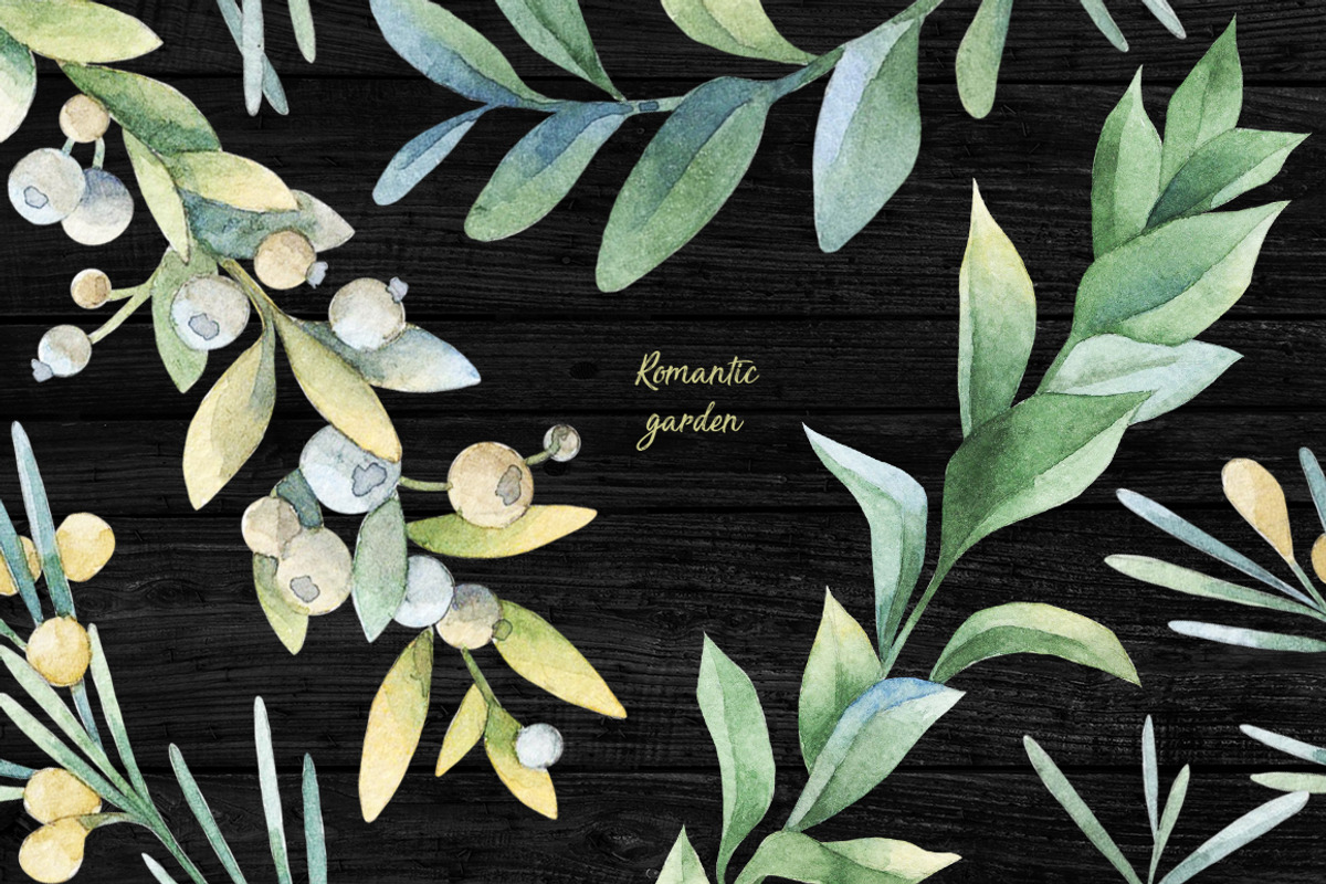 Romantic garden. Watercolor cliparts, an Illustration by Anastasia Koba (Photo 11 of 11)
