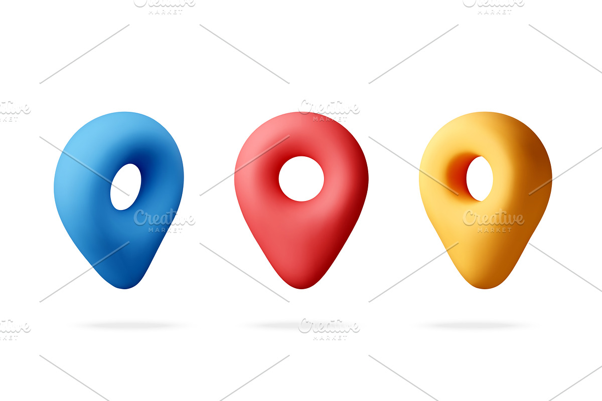 Three colorful 3d map pin icons., an Object Illustration by Abscent