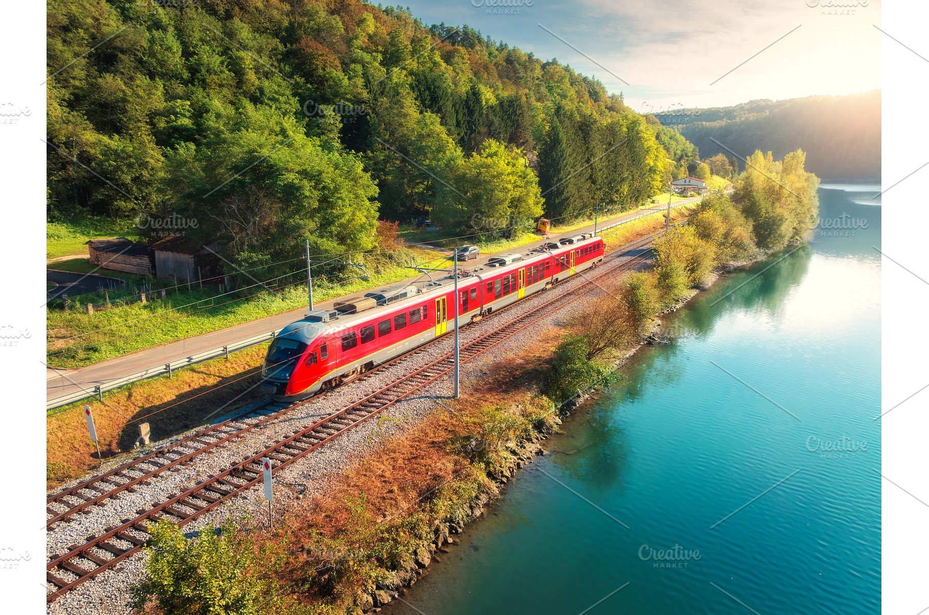 Aerial view of red modern high speed, a Nature Photo by den-belitsky