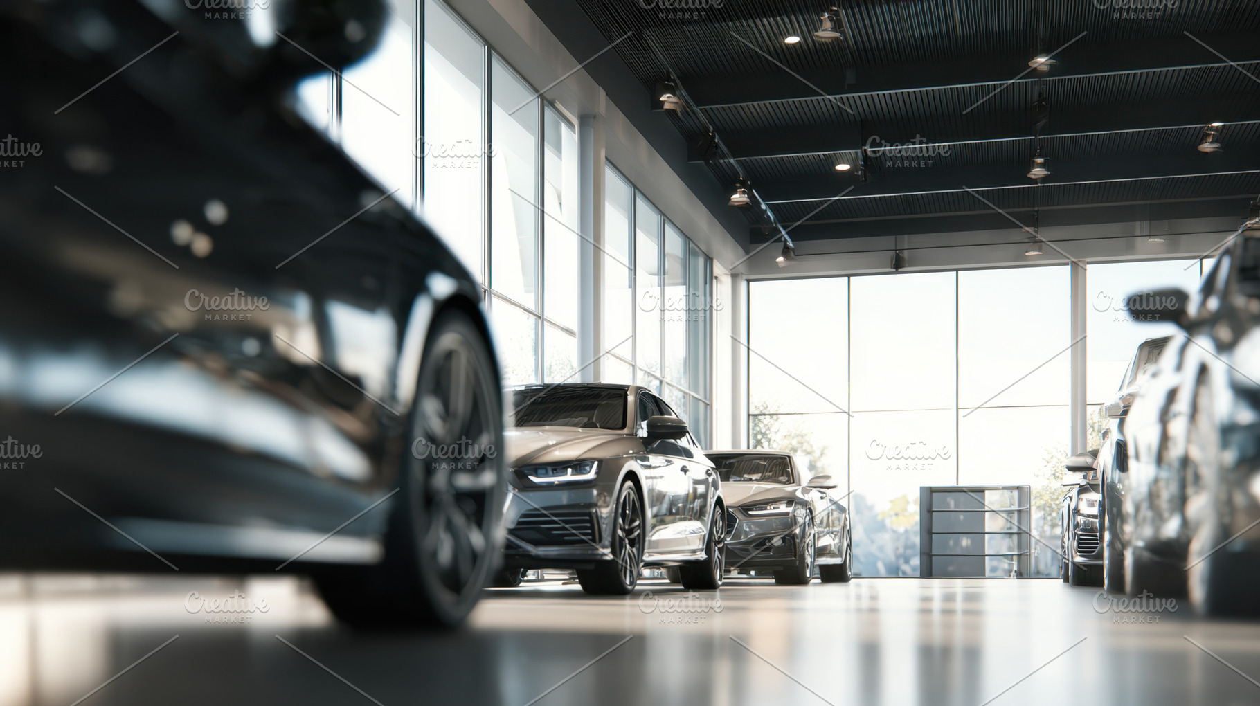 Daytime showroom cars lined up, a Photo by Beautiful things