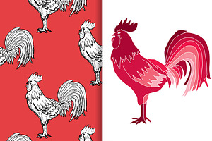 Rooster Silhouettes And Patterns