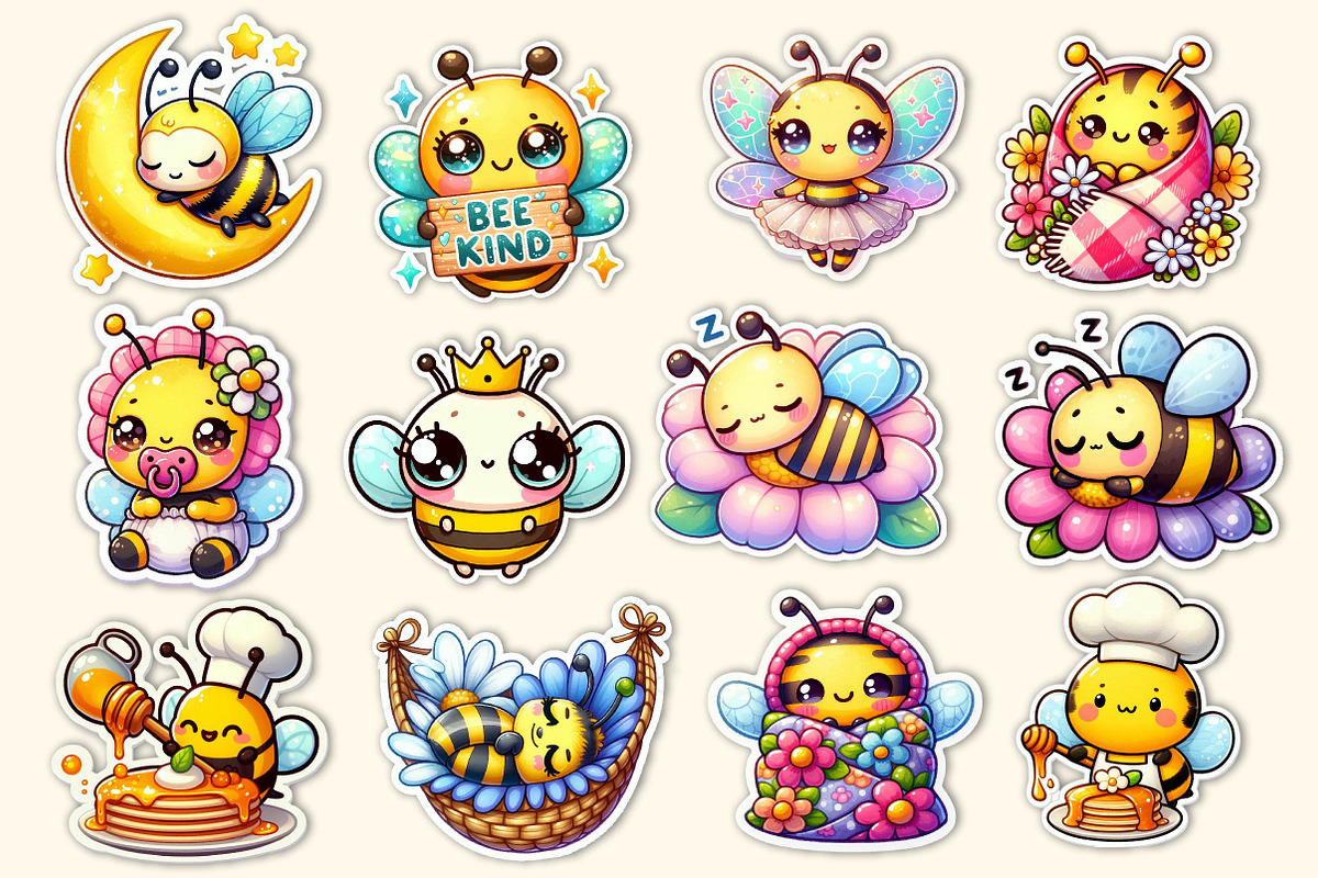 Kawaii Cute Bee Stickers Bundle, an Illustration by Dream Creation (Photo 2 of 5)