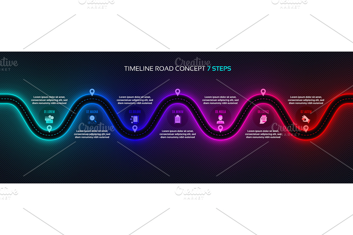 Timeline infographic 7 steps, an Illustration by RevelStockart
