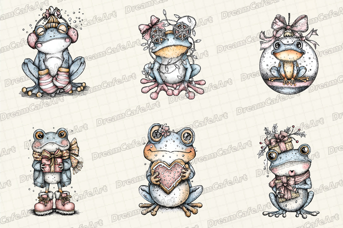 Coquette Christmas Frog Clipart, an Illustration by DreamCafeArt (Photo 5 of 7)