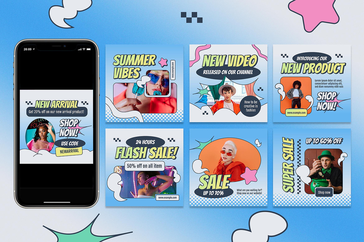 Blue Y2k Fashion Instagram Set, a Social Media Template by Aiyari Graphic (Photo 3 of 5)
