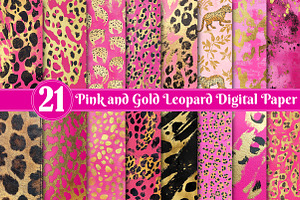 Pink and Gold Leopard Digital Paper, a Work Illustration by Dream Creation